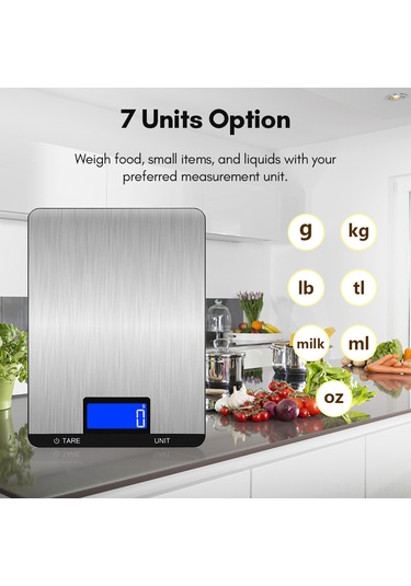 Hangfox Dijital Mutfak Terazi, 10kg Hassas Ölçüm, 7 Birim Seçeneği, Lcd Ekran, Dokunmatik Tuş, Usb Şarjlı, Paslanmaz Çelik Yüzey Siyah