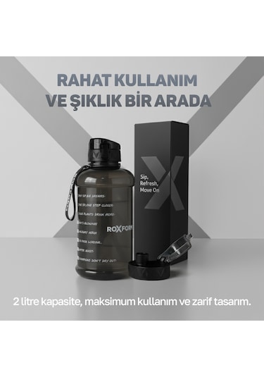 Roxform Suluk Matara 2200 Ml, Premium Pp Malzeme, Sağlıklı Bpa & Bps İçermez, Kılıflı, Çift Kapaklı, Koku Yapmaz, Sızdırmaz Ve Dayanıklı, Renkli Grafik Kılıf, Siyah Siyah, Renkli Grafik Kılıf