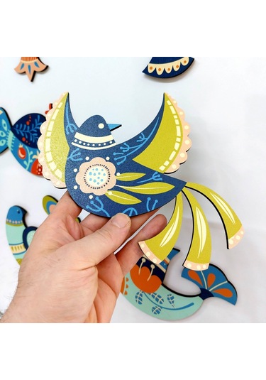 Cajuart Dekoratif 8 Parça Karışık Motifli Kuşlar Ahşap Duvar Tablo Duvar Dekoru