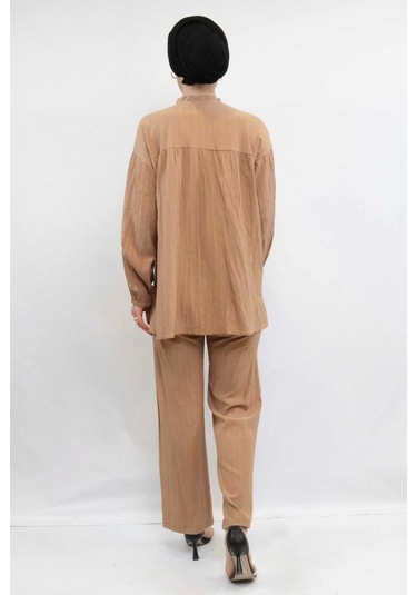 Moda Çizgili Robalı İkili Takım Vizon