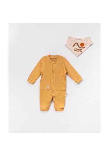 Bellamio Kids Önlüğü Nakışlı Cepli Erkek Bebek Tulum Sarı