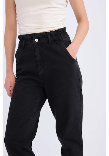 DeFacto Paperbag Beli Lastikli Kısa Paça Bilek Boy Jean Pantolon D4309AX25SPNM40