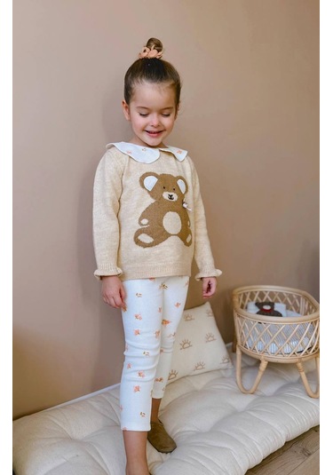 Kız Çocuk Teddy Bear Sevimli Ayıcık Süzene Nakışlı Triko Kazak Fitil Çiçekli Tayt Alt Üst Takım Sütlü Kahve Kız Çocuk Teddy Bear Sevimli Ayıcık Süzene Nakışlı Triko Kazak Fitil Çiçekli Tayt Alt Üst Takım Sütlü Kahve