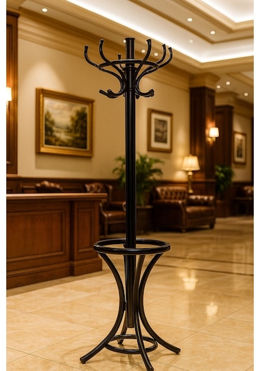 Lüks Siyah Kalın Metal Den Portmanto Askılık Üreticiden Hol Antre Büro Ofis 100 Kg Taşıma Siyah