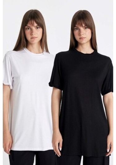 Defacto Regular Fit Kısa Kollu 2li Basic Tişört Tunik D5479axnsbk21 Siyah
