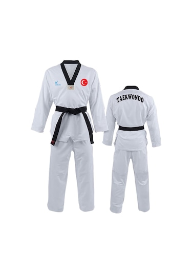 Ay Yıldız Baskılı Siyah Yaka Taekwondo Elbisesi Dobok Tekvando Elbisesi Beyaz