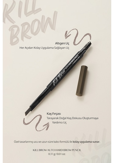 İnce Altıgen Uçlu Kaş Kalemi Clio Kill Brow Auto Hard Brow Pencil 05 Gray Brown