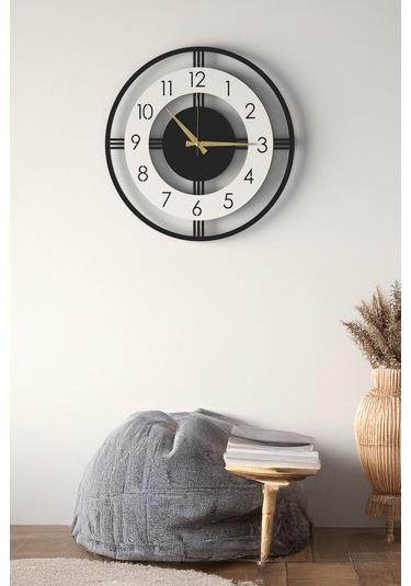 Dekoratif Yeni Modern Mintaka Ahşap Duvar Saati 48cm Siyah - Beyaz