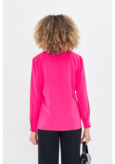 Asimetrik Pile Detay Gömlek Fuşya Fuşya