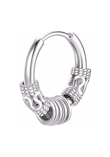 Gümüş Yuvarlak Paslanmaz Çelik Kore Tarzı Küpe Ejderha Deseni Daire Kulak Çıtçıt Erkekler Hoop Küpeler Gümüş