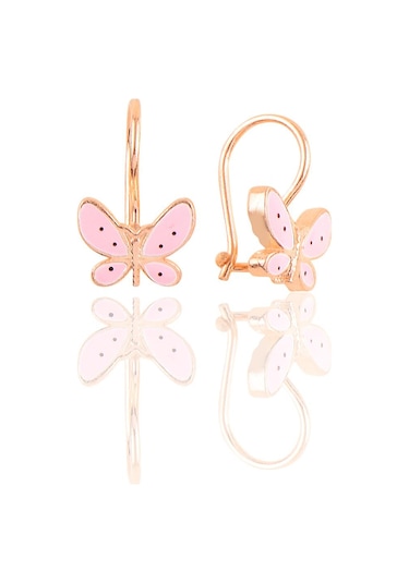 Gümüş Rose Mineli Çengelli Gümüş Kelebek Küpe