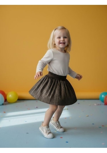 Zekids Kız Bebek Dokulu Deri Etek-11156 Siyah