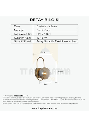 Tt5002-esk Tt Aydınlatma Eskitme Kaplama - Bal Camlı Tekli Aplik Eskitme Bal
