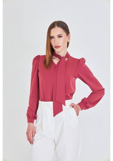 Büzgü Kol Fularlı Gömlek Vişne Vişne Çürüğü
