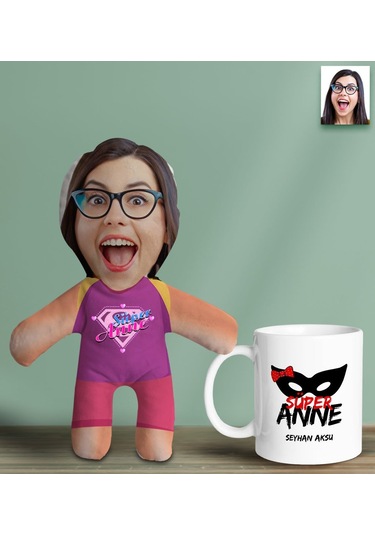 Bk Gift Kişiye Özel Fotoğraflı Pembe Süper Anne Bebek Yastık Ve Kupa Bardak Hediye Seti-6, Anneye Hediye, Anneler Günü Hediyeleri Kobitmeyencom30631 B