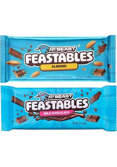 Feastables Mr Beast Bademli Ve Sütlü Çikolata 60 Gr X 2 Li Karma Paket