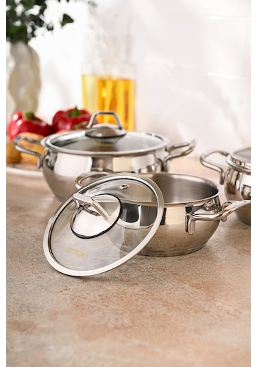 Emsan Cemre İndüksiyon Tabanlı Midi Paslanmaz Çelik Tencere Seti 6 Parça