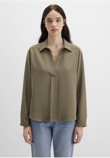 Mavi - Haki Tencel Karışımlı Bluz 1211423-87538 Yeşil