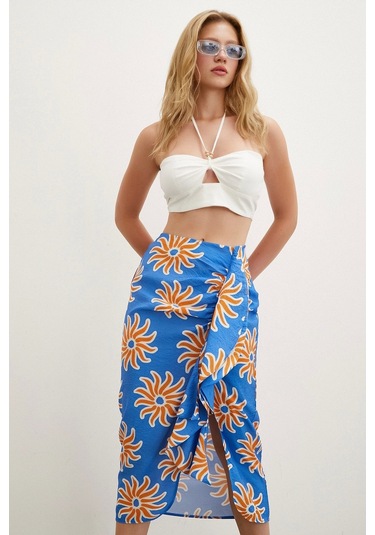 Never More Fırfırlı Desenli Etek Mavi