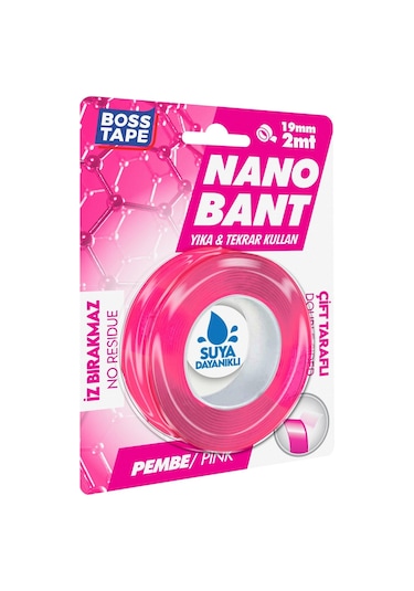 2 Metre Çok Güçlü Çift Taraflı Nano Bant Pembe