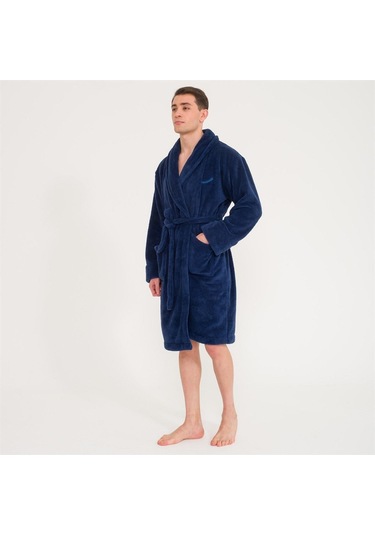 Erkek Welsoft Şal Yaka Polar Sabahlık-Lacivert