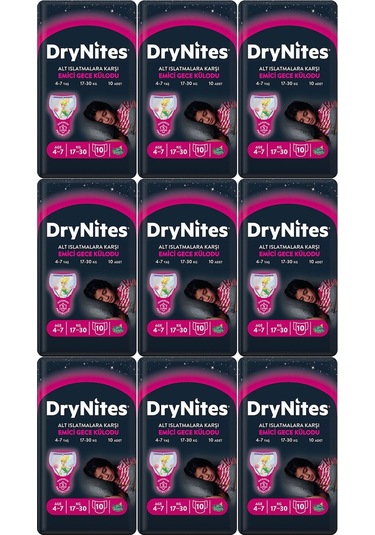 Drynites Emici Gece Külot Bez Kız 4-7 Yaş 17-30 Kg Large 90 Adet L 9'lu