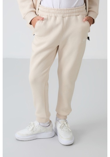 Tommy Life Bej Pamuklu Kalın İçi Tüylü Yumuşak Dokulu Standart Fit Nakışlı Erkek Çocuk Eşofman Takım - 11256 Bej