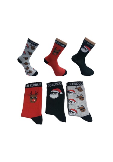 3'lü Set Pamuklu Yılbaşı Erkek Soket Çorap - Çok Renkli Mavi