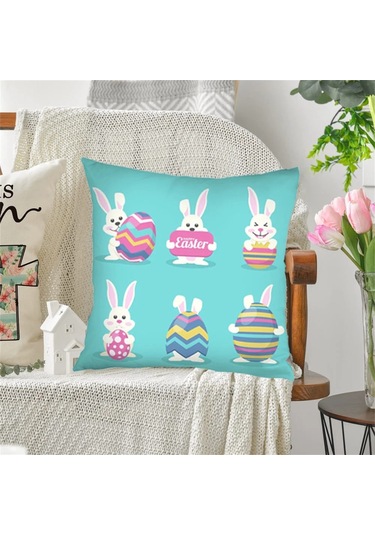Adet Paskalya Yastık Kılıfları 18 X 18 İnç - Paskalya Serisi Yastık Kılıfı Kılıfı Yastık Fermuarlı Kare Yastık Kılıfı Diğer