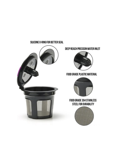 Kangvka Yeniden Kullanılabilir Çelik Filtreli Kahve Kapsülü - Keurıg 1.0/2.0 Uyumlu, 6 Adet Siyah Set Siyah