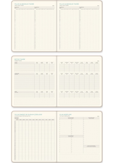 2026 Dikey Haftalık Ajanda 12 Aylık Kir Ve Suya Dayanıklı Premium Keten Kapaklı 18x20 Cm - Bej Bej