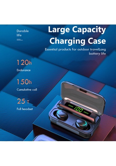 Moveevo Koyu Mavi Ipx7 Su Geçirmez Bluetooth 5.0 Spor Kulaklık, Dokunmatik Kontrol, İkili Pil Göstergeli, Taşınabilir Şarj Kutusu