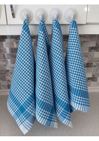 Pamuklu Turkuaz Renkli Pöti Kareli 4'lü Kurulama Bezi,peçete