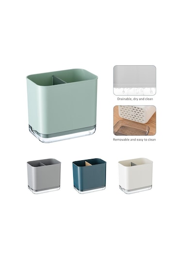 Gri Çok Fonksiyonlu Kaşık Çatal Çubuk Depolama Tutucu Kutusu Çift Katmanlı Çatal Drenaj Raf Organizatör Rafları Mutfak İçin