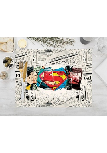 Superman Kumaş Amerikan Servis 4'lü Set 35x50cm Warner Bros Lisanslı Ürün, Keten Kumaş Çok Renkli
