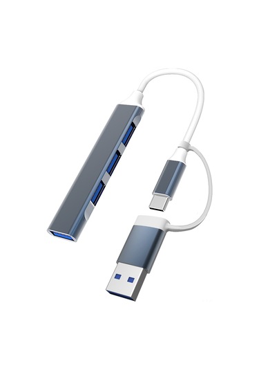 Gajeena Alüminyum Gövde Type-c Ve Usb Çift Girişli 4 Usb 3.0 Portlu Hub Genişletici - Gri
