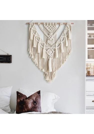 Novahub Boho Chic Bohemian El Dokuma Makrome Goblen Duvar Dekoru, 55x75 Cm, Ahşap Ve Pamuk İpli, Ev Ve Otel Dekorasyonu İçin Uygun 1 Adet