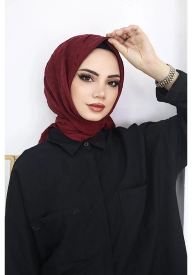 Melodi Scarf Kadın Tesettür Pratik Bambu Kraş Eşarp Bordo Bordo