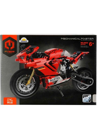 Kırmızı Motosiklet Teknik Yapım Parçalı Yarış Motoru 557 Parça