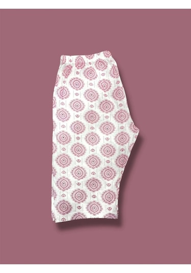 Desenli Penye Diz Altı Büyük Beden Anne Kadın Kapri Kırmızı Etnik