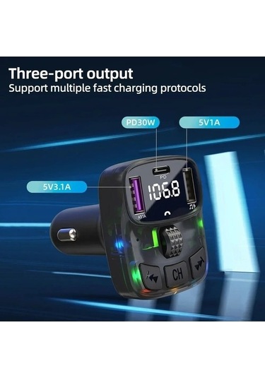 Moly Çok Güçlü Xiaoguang Araç Şarj Cihazı Bluetooth 5.3 Fm Verici