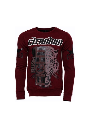 Bordo Taşlı Baskılı Sweatshirt - Wessi Siyah