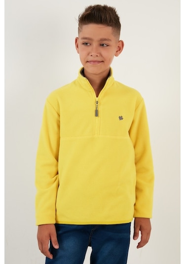 Lela Yumuşak Dokulu Fermuarlı Dik Yaka Şardonlu Kışlık Unisex Çocuk Polar 5905002 Sarı