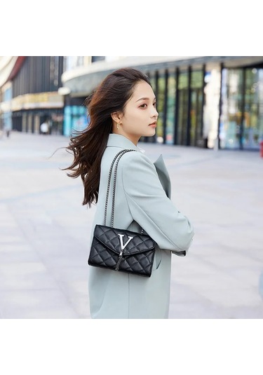 Trendy Büyük Kapasiteli Manyetik Toka Saçak Zincir Çanta Elmas Izgara Omuz Pembe Pembe