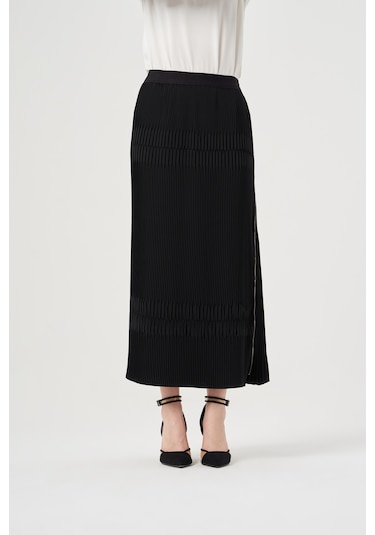 Misswhence Piliseli Yandan Fermuarlı Etek Siyah 36921 Siyah