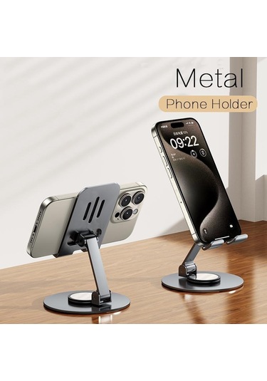 Gri Vaorlo Katlanabilir 360 Metal Tutucu Telefon Standı iPhone Uyumlu 15pro İpad İpod 90 Ayarlanabilir Sabit Telefon Tutucu Canlı Ofis İçin