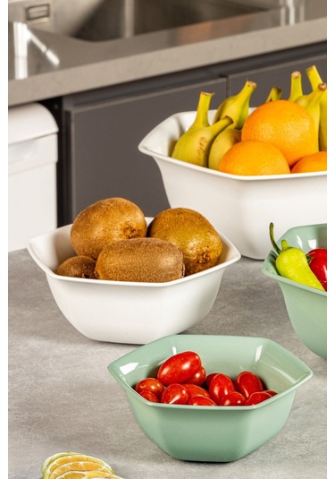 Vienev 4lü Altıgen Kase Seti Beyaz-yeşil