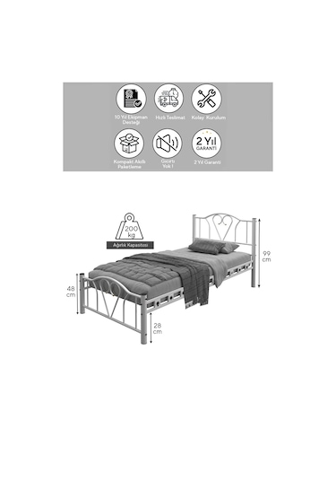 Argimo Pero Tek Kişilik Ferforje Metal Karyola Siyah