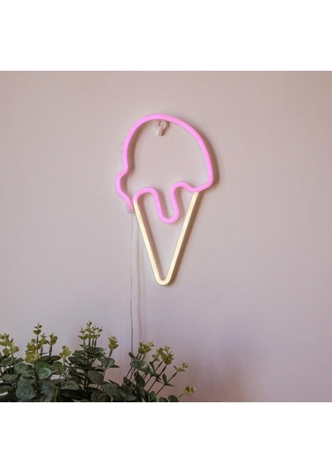 Novahub Yousheng Led Neon Işık Yaratıcı Şekil Usb/pil İle Çalışan Titreşimsiz Dondurma Neon Işık Lambası Masaüstü Süsü Beyaz Beyaz