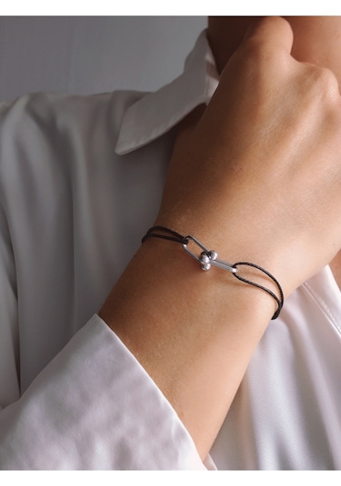 Tiffany Model Deri İpli El Yapımı Silver Siyah Renkli Bileklik Siyah